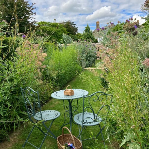 Breakfast area in the garden, mixed border